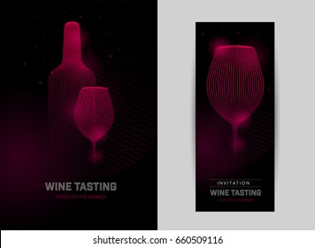 Design template with modern illustration of wine glass and bottle. Vector illustration.