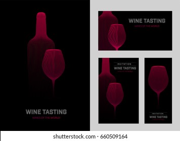 Design template with modern illustration of wine glass and bottle. Vector illustration.