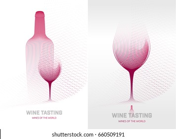 Design template with modern illustration of wine glass and bottle. Vector illustration.