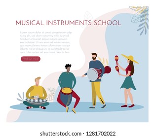 Design template for musical instrument school. Modern vector illustration concepts for website and mobile website development.