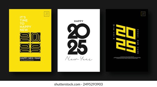 Design-Vorlage für das Neue Jahr 2025. Modernes Design mit einzigartiger Zahlenkombination. Premium Vektorgrafik Design für ein Poster, Banner, Social Media Post und Grußkarte.
