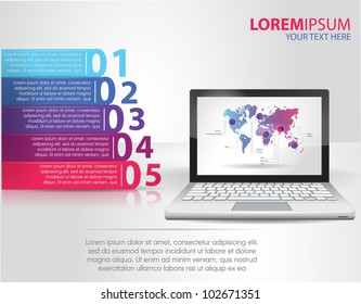 Design template numbered banners with laptop. infographics