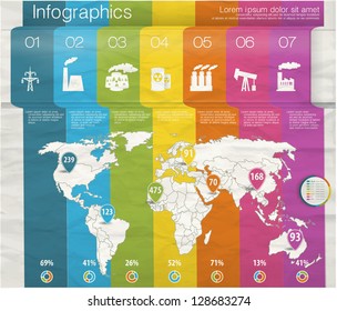 Design template numbered rainbow banners with industrial infographics and Information Graphics. Easy to edit country. Infographics