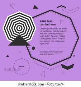 Design template with op art octagon. Plain geometric shapes in simple minimal banner. Space for text in graphic background. Abstract objects poster. Optical illusion polygon cover. Pastel style.