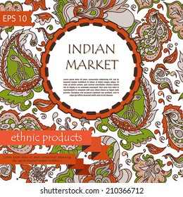 design template for paisley flyer/indian holiday card, vector illustration