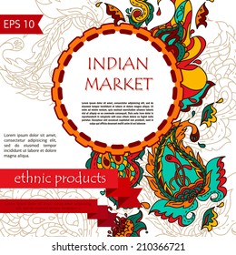 design template for paisley flyer/indian holiday card, vector illustration