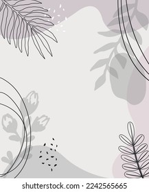 Design template with place for text, flowing shapes  colors, contours of tropical palm leaves in a simple modern style. backgrounds and frames for wedding invitations, social media wallpapers