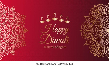 Design-Vorlage für Postkarte, Einladung, Poster, Flyer für Diwali - indisches Festival der Lichter. Hintergrund mit goldenem Mandala und luxuriösem Muster.