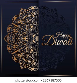 Design template for postcard, invitation, poster, flyer for Diwali - Indian festival of lights. Background with golden mandala and luxury pattern.