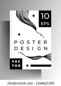 Design template poster, cover. A4 format. Black and white graphics are drawn by hand. Vector 10 EPS.