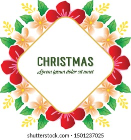 Design template for poster merry christmas with ornament of colorful flower frame. Vector