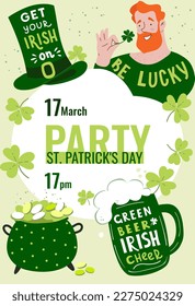 Design Template poster to the pub on St Patrick's Day. Vector illustration