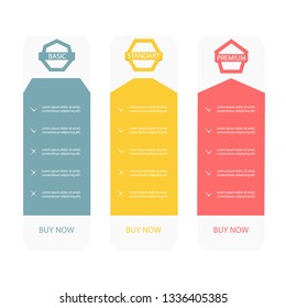 Design template for pricing table for website with different subscription plans for businesses - basic, standard and premium