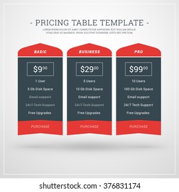 Design Template for Pricing Table for Websites and Applications. Flat Style UI. Vector Illustration
