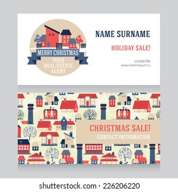 design template for real estate agent business card and for real estate christmas sale, vector illustration