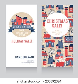 design template for real estate agent business card and for real estate christmas sale, vector illustration