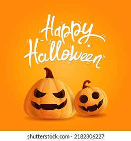 Design template of realistic pumpkins with halloween faces for design, banner, flyer
