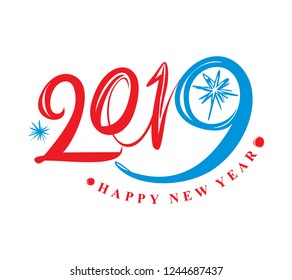 Design template red and blue 2019. Happy New Year. Vector illustration.