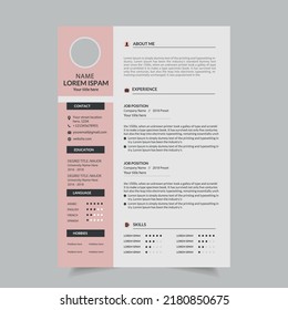 Design template resume. cv, a combination of pink and white looks elegant - Vector