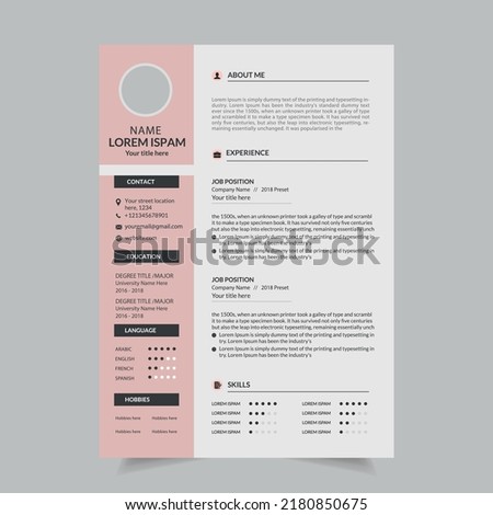 Design template resume. cv, a combination of pink and white looks elegant - Vector