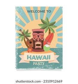 Design-Vorlage für Retro-Poster Einladung für hawaiianische Partei. Sommer hawaii tropische Party-Banner, hawaiianische Poster-Karte. Vektorgrafik