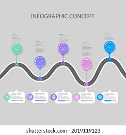 Design template, Road map business timeline. Vector Illustration. 5 options or steps. EPS10