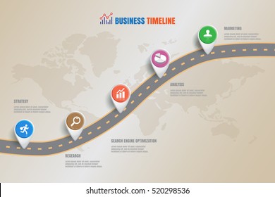 Design template: Road map business timeline, Vector Illustration