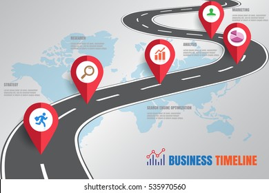 Design Template: Road Map Business Timeline, Vector Illustration