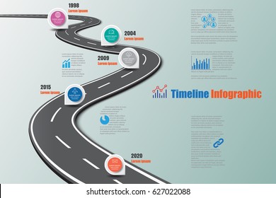 Plantilla de diseño, infografía de la línea de tiempo de la hoja de ruta. Ilustración vectorial