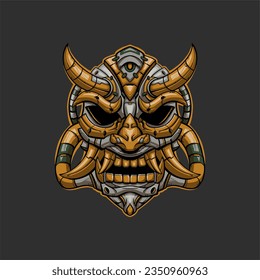 design template robotic onimask skull devil. illustration design onimask skull