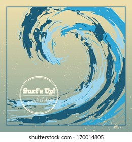  Design template rough surfing ocean wave falling down big drop