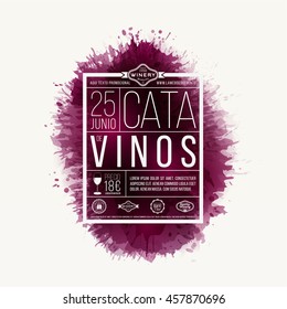 Design template with sample text for promoting your wine events. Presentation of wines, wine tasting, events or parties related to wine. Place for your text, logo of your business and sponsors. vector