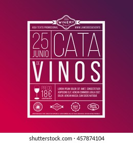 Design template with sample text for promoting your wine events. Presentation of wines, wine tasting, events or parties related to wine. Place for your text, logo of your business and sponsors. vector