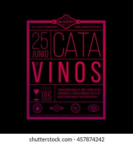 Design template with sample text for promoting your wine events. Presentation of wines, wine tasting, events or parties related to wine. Place for your text, logo of your business and sponsors. vector