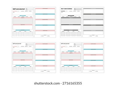 Plantilla de diseño para diario de autocuidado imprimible. diario de informe diario