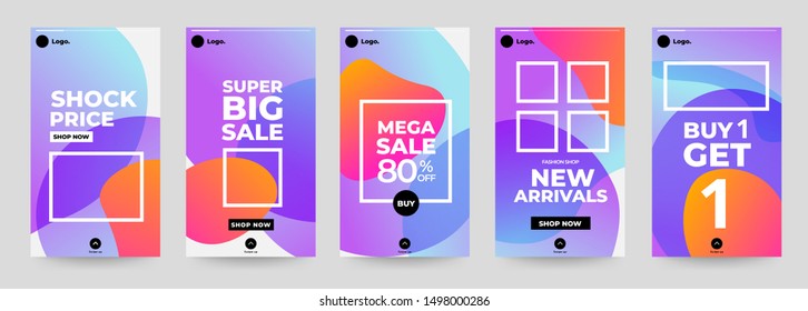 Design template set of social media platform share photo instagram stories advertising. Promotion banner for online store. Show discount, sales, new arrivals. Vector illustrate.