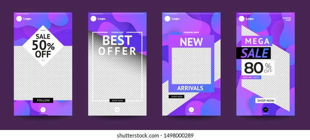 Design template set of social media platform share photo instagram stories advertising. Promotion banner for online store. Show discount, sales, new arrivals. Vector illustrate.