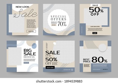 Design template set of social media platform share photo post advertising. Promotion banner for online store. Show discount, sales, new arrivals. Vector illustrate.