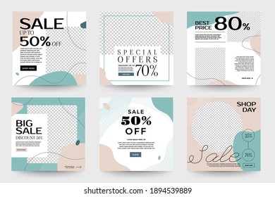 Design template set of social media platform share photo post advertising. Promotion banner for online store. Show discount, sales, new arrivals. Vector illustrate.