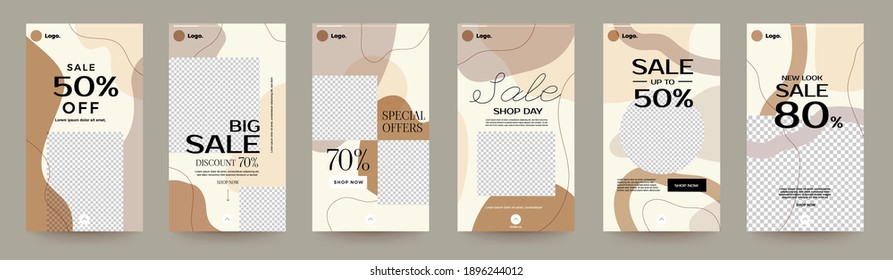 Design template set of social media platform share photo post organic shape design. Promotion banner for online store. Show discount, sales, new arrivals. Vector illustrate.