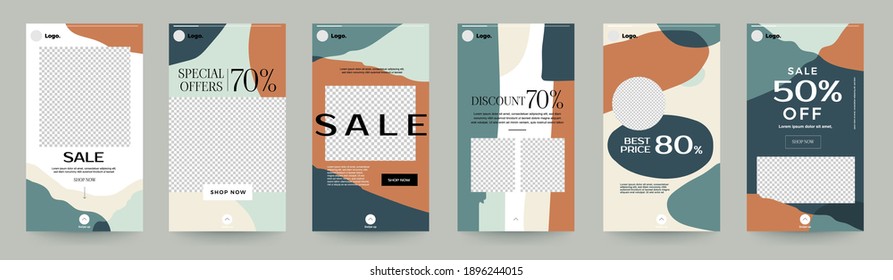 Design template set of social media platform share photo post organic shape design. Promotion banner for online store. Show discount, sales, new arrivals. Vector illustrate.