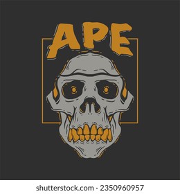 design template skull ape bone. hand drawn illustration design skull ape for t shirt svg