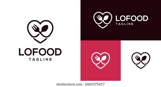 Plantilla de diseño de logotipo de cuchara y tenedor combinado con corazón.
Restaurante, comida, cena, romántico.
Icono, Vector EPS 10.