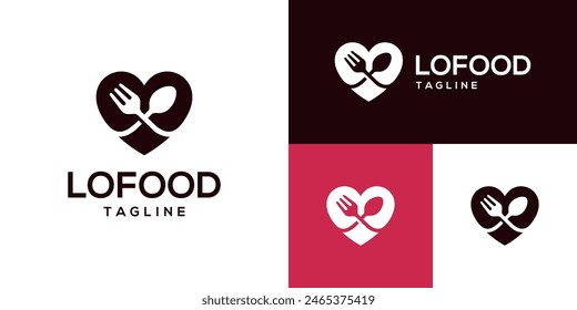 Design template of spoon and fork logo combined with heart.
Restaurant, food, diner, romantic.
Icon symbol, Vector EPS 10.