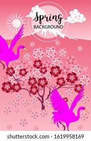 Design template of spring background. Spring poster, flyer, invitation, card. Vector Illustration