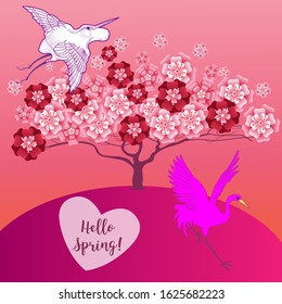 Design template of spring background. Spring poster, flyer, invitation, card. Vector Illustration