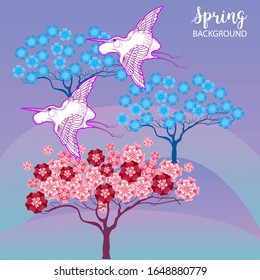Design template of spring background. Spring poster, flyer, invitation, card. Vector Illustration