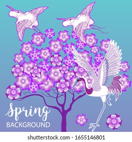 Design template of spring background. Spring poster, flyer, invitation, card. Vector Illustration