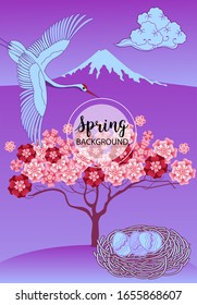 Design template of spring background. Spring poster, flyer, invitation, card. Vector Illustration