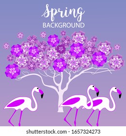 Design template of spring background. Spring poster, flyer, invitation, card. Vector Illustration